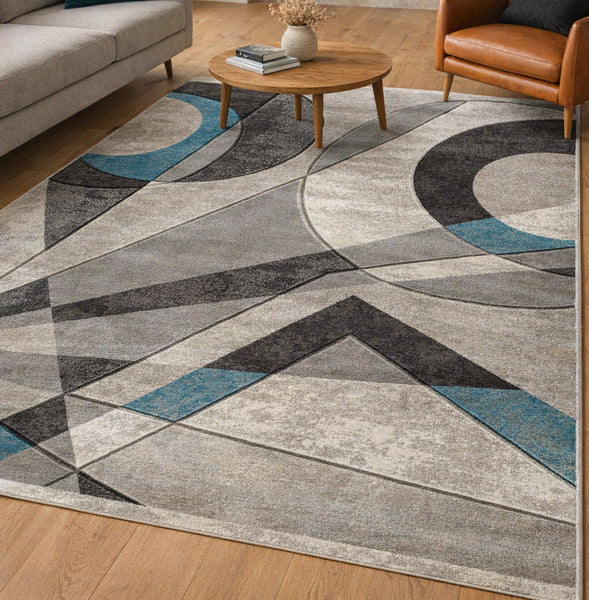 Turquoise Geometric Hand-Carved Soft Living Room Area Rug