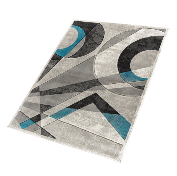 Turquoise Geometric Hand-Carved Soft Living Room Area Rug