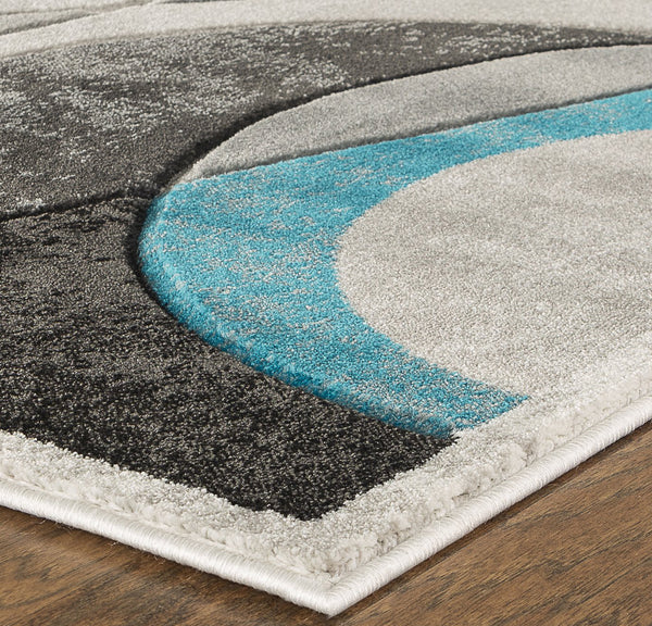 Turquoise Geometric Hand-Carved Soft Living Room Area Rug