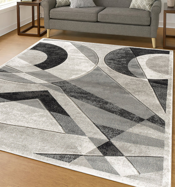 Grey Silver Geometric Hand-Carved Soft Living Room Area Rug