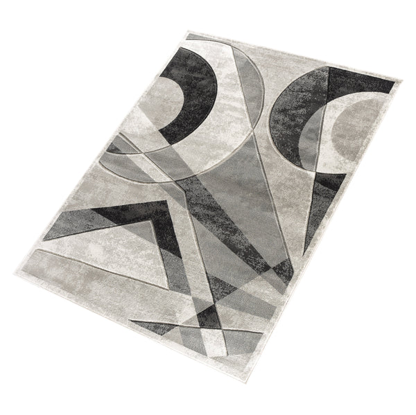 Grey Silver Geometric Hand-Carved Soft Living Room Area Rug