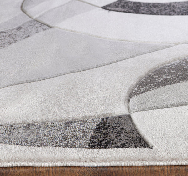 Grey Silver Geometric Hand-Carved Soft Living Room Area Rug