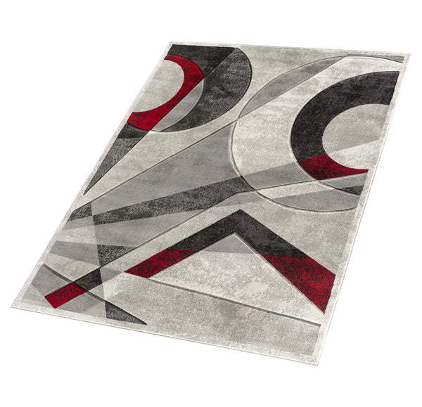 Silver Red Geometric Hand-Carved Soft Living Room Area Rug