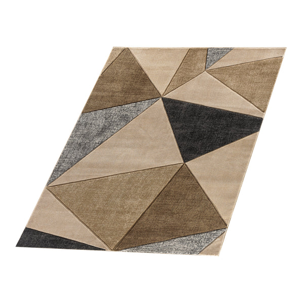 Beige Grey Geometric Triangles Hand-Carved Soft Living Room Area Rug