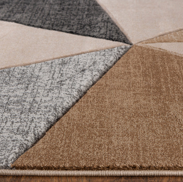 Beige Grey Geometric Triangles Hand-Carved Soft Living Room Area Rug