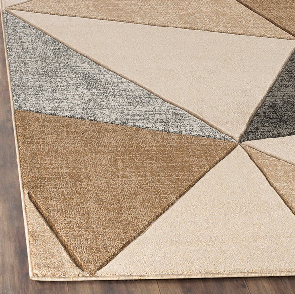 Beige Grey Geometric Triangles Hand-Carved Soft Living Room Area Rug