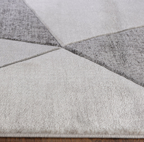 Silver Grey Geometric Triangles Hand-Carved Soft Living Room Area Rug