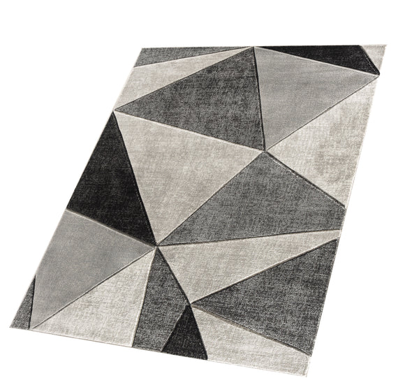 Silver Grey Geometric Triangles Hand-Carved Soft Living Room Area Rug