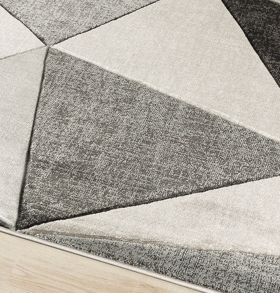 Silver Grey Geometric Triangles Hand-Carved Soft Living Room Area Rug