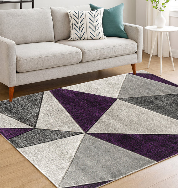 Purple Geometric Triangles Hand-Carved Soft Living Room Area Rug