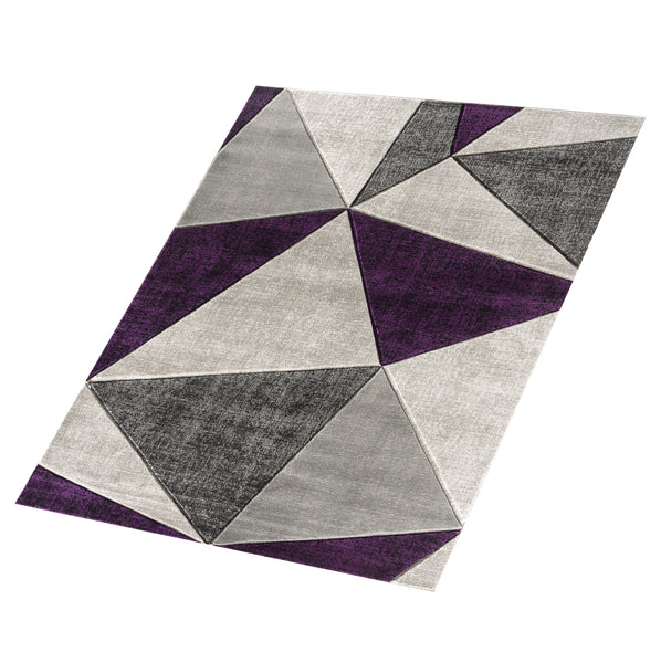 Purple Geometric Triangles Hand-Carved Soft Living Room Area Rug