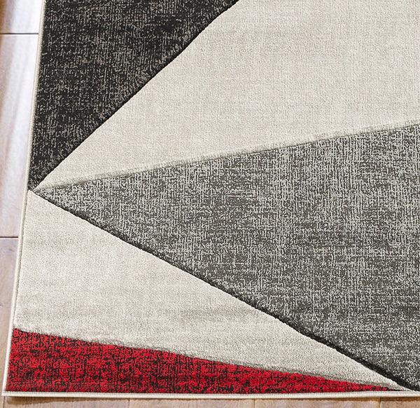 Red Silver Grey Geometric Triangles Hand-Carved Soft Living Room Area Rug