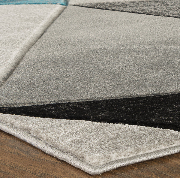 Turquoise Silver Geometric Triangles Hand-Carved Soft Living Room Area Rug
