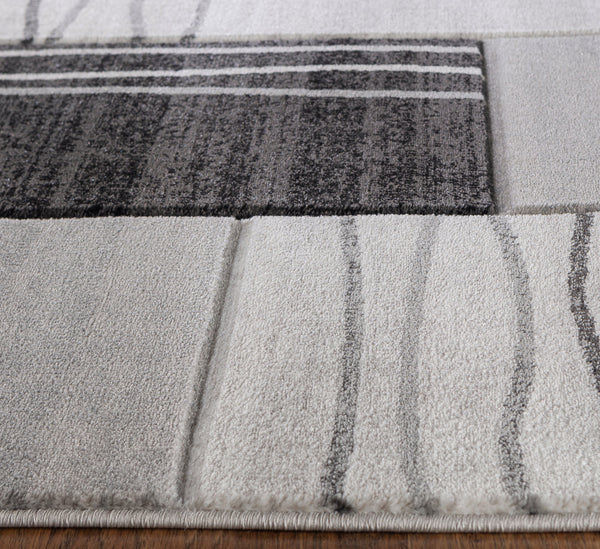 Silver Grey Geometric Rectangles Hand-Carved Soft Living Room Area Rug