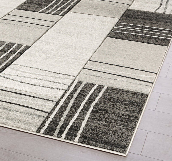 Silver Grey Geometric Rectangles Hand-Carved Soft Living Room Area Rug