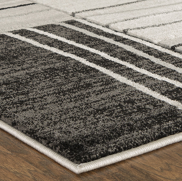 Silver Grey Geometric Rectangles Hand-Carved Soft Living Room Area Rug