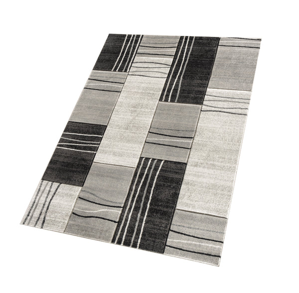 Silver Grey Geometric Rectangles Hand-Carved Soft Living Room Area Rug