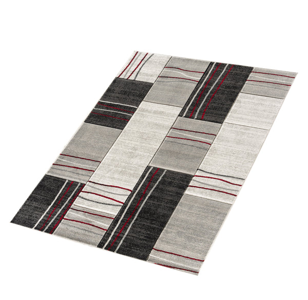 Red Silver Geometric Rectangles Hand-Carved Soft Living Room Area Rug