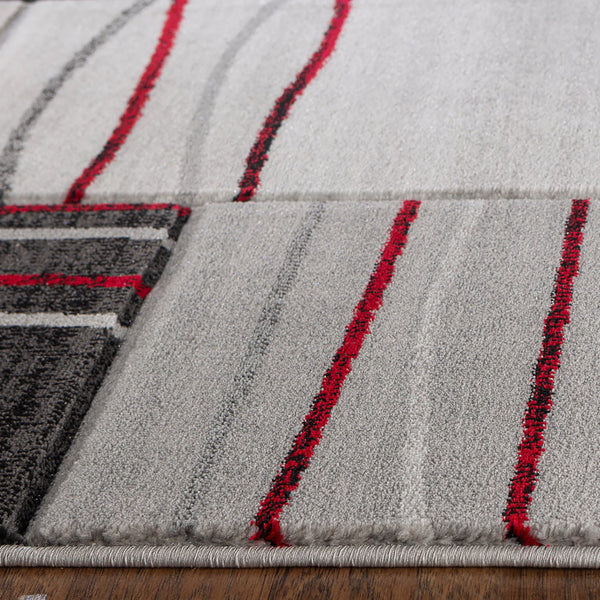 Red Silver Geometric Rectangles Hand-Carved Soft Living Room Area Rug