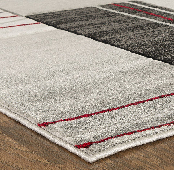 Red Silver Geometric Rectangles Hand-Carved Soft Living Room Area Rug