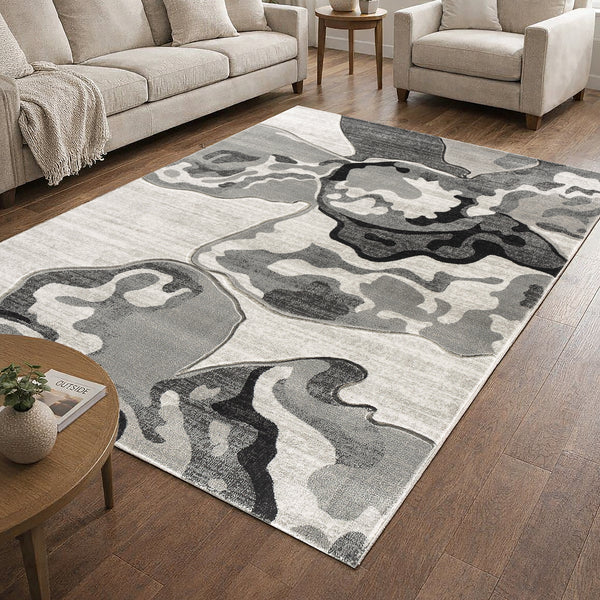 Grey Abstract Hand-Carved Soft Living Room Area Rug