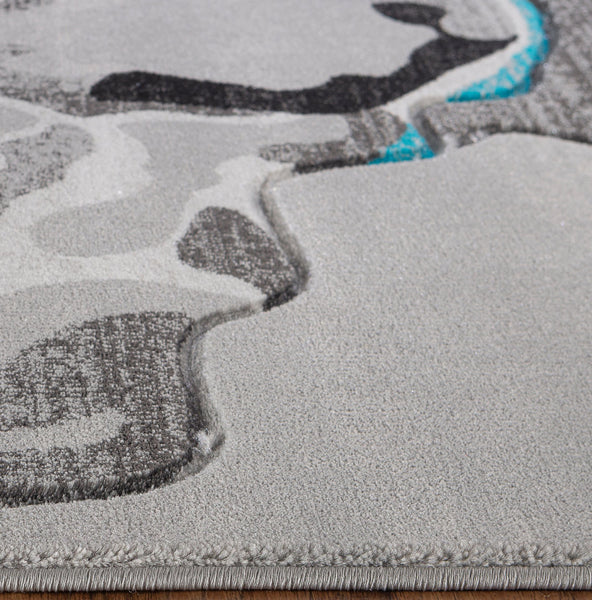 Grey Turquoise Abstract Hand-Carved Soft Living Room Area Rug