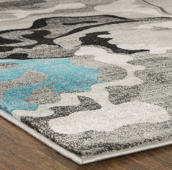 Grey Turquoise Abstract Hand-Carved Soft Living Room Area Rug