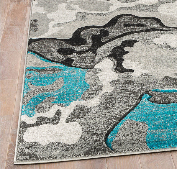 Grey Turquoise Abstract Hand-Carved Soft Living Room Area Rug