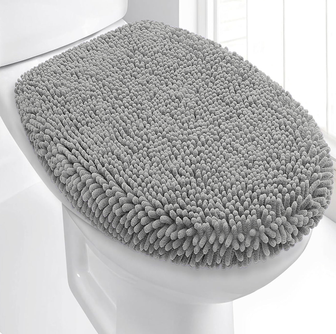 21"x21" - Light Grey Soft Cozy Plush Chenille Toilet Seat Cover
