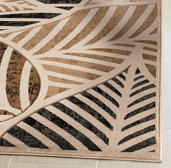 Beige Leaf Hand-Carved Soft Living Room Area Rug