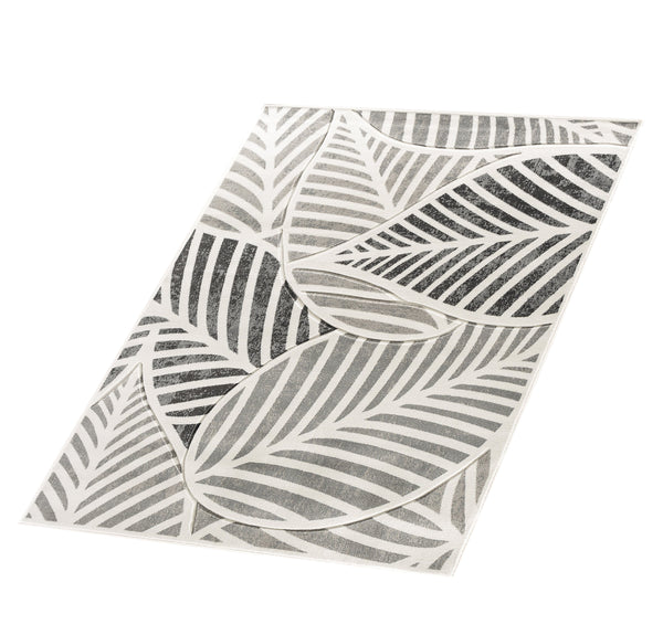 Silver Grey Leaf Hand-Carved Soft Living Room Area Rug