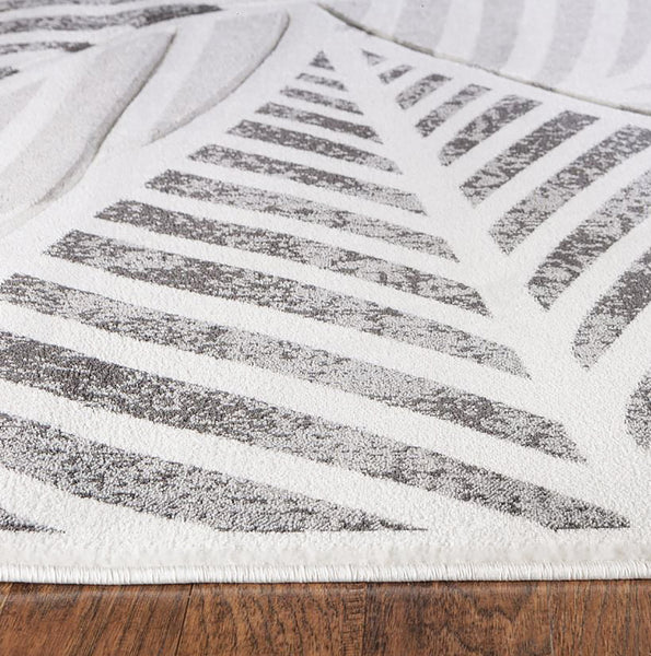 Silver Grey Leaf Hand-Carved Soft Living Room Area Rug