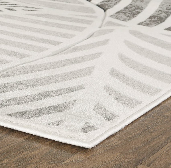 Silver Grey Leaf Hand-Carved Soft Living Room Area Rug