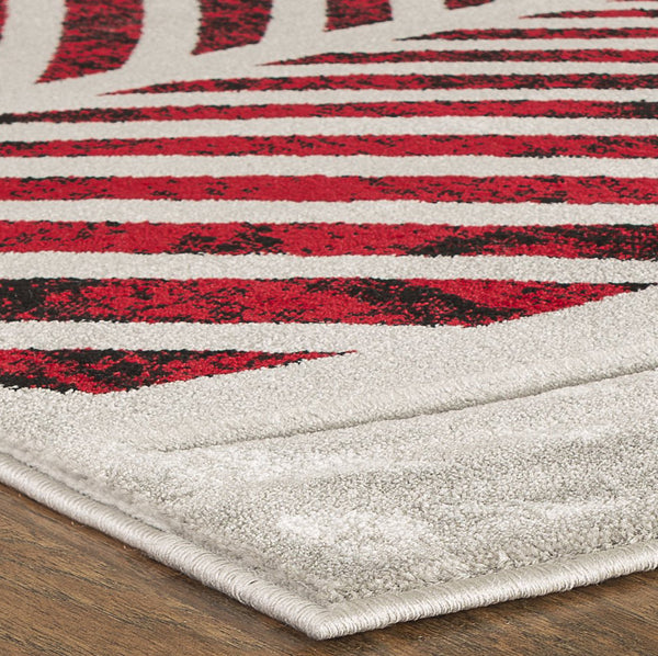 Red Silver Grey Leaf Hand-Carved Soft Living Room Area Rug