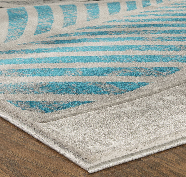 Turquoise Silver Grey Leaf Hand-Carved Soft Living Room Area Rug