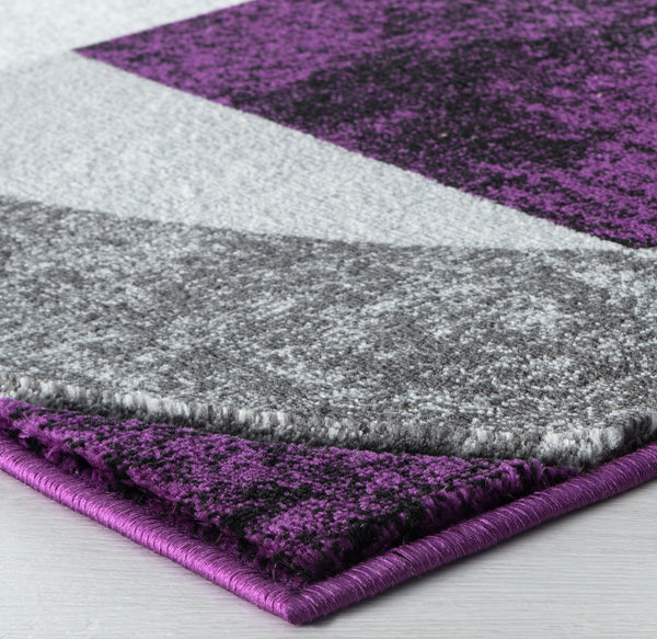 Silver Grey Purple Geometric Shapes Hand-Carved Abstract Soft Premium Modern Contemporary Non-Shedding Area Rug