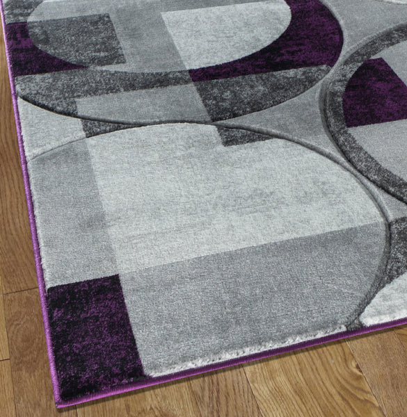 Silver Grey Purple Geometric Shapes Hand-Carved Abstract Soft Premium Modern Contemporary Non-Shedding Area Rug