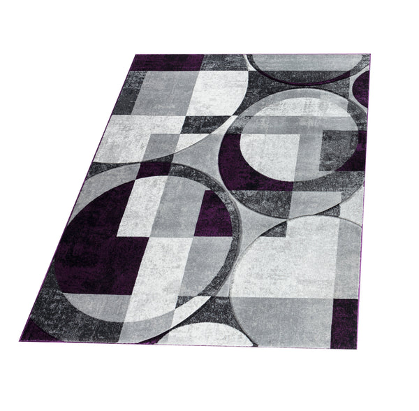 Silver Grey Purple Geometric Shapes Hand-Carved Abstract Soft Premium Modern Contemporary Non-Shedding Area Rug