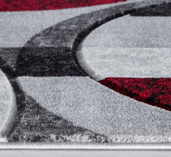 Silver Grey Red Geometric Shapes Hand-Carved Abstract Soft Premium Modern Contemporary Non-Shedding Area Rug