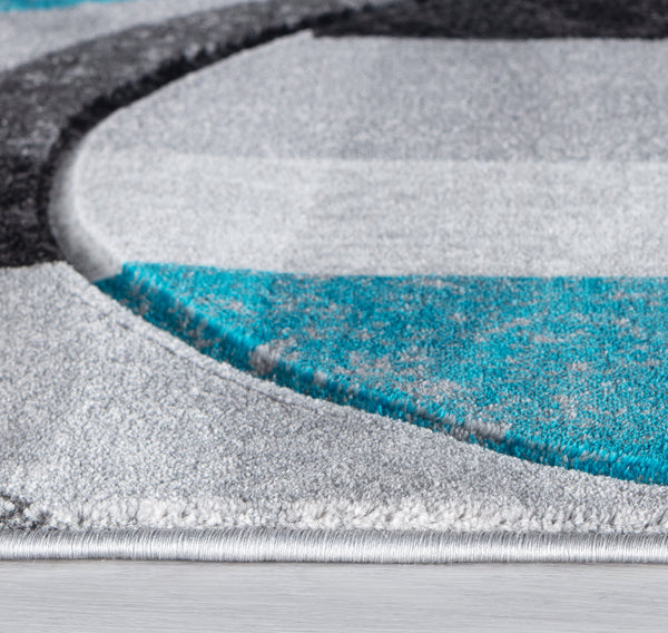 Silver Grey Blue Turquoise Geometric Shapes Hand-Carved Abstract Soft Premium Modern Contemporary Non-Shedding Area Rug