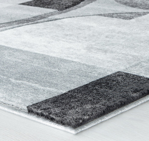 Silver Grey Blue Turquoise Geometric Shapes Hand-Carved Abstract Soft Premium Modern Contemporary Non-Shedding Area Rug