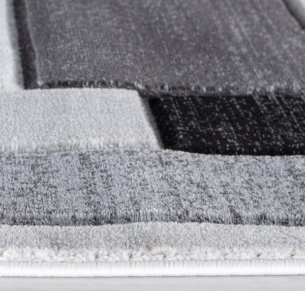 Silver Charcoal Grey Geometric Shapes Hand-Carved Abstract Soft Premium Modern Contemporary Non-Shedding Area Rug