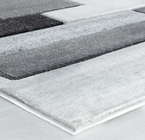 Silver Charcoal Grey Geometric Shapes Hand-Carved Abstract Soft Premium Modern Contemporary Non-Shedding Area Rug