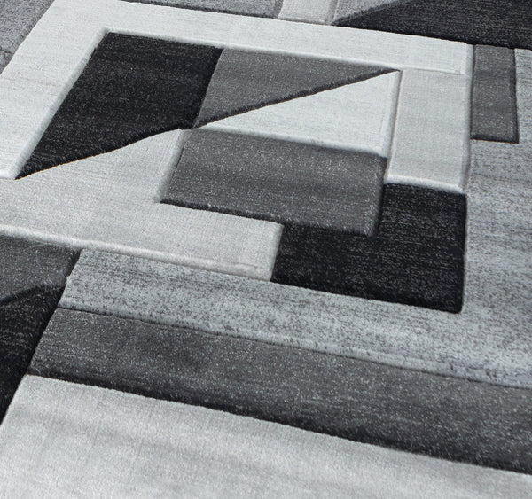 Silver Charcoal Grey Geometric Shapes Hand-Carved Abstract Soft Premium Modern Contemporary Non-Shedding Area Rug