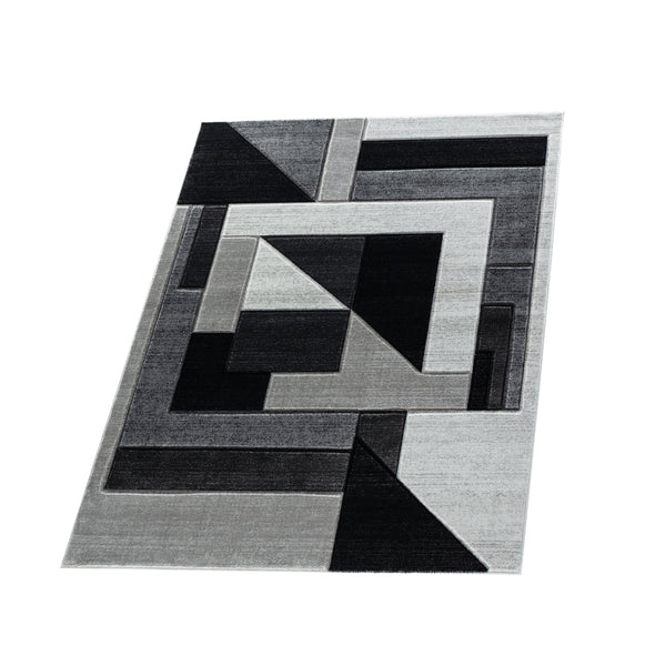 Silver Charcoal Grey Geometric Shapes Hand-Carved Abstract Soft Premium Modern Contemporary Non-Shedding Area Rug