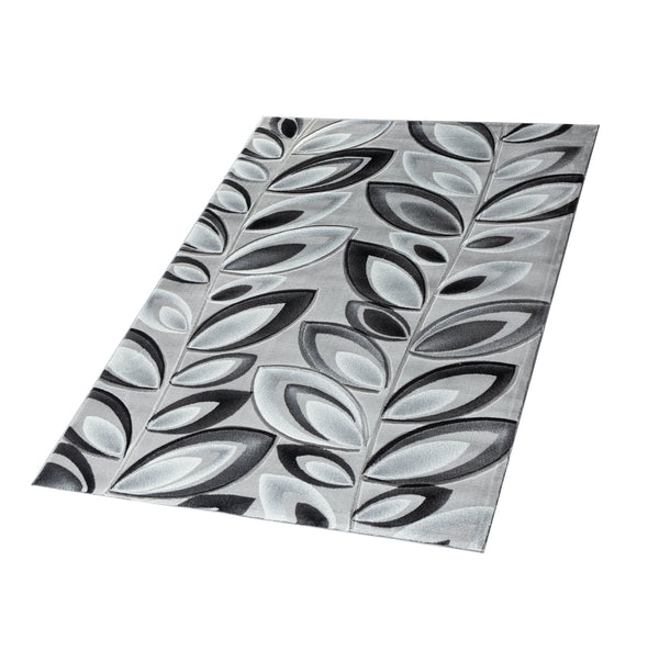 Silver Grey Floral Nature Leaf Hand-Carved Abstract Soft Premium Modern Contemporary Non-Shedding Area Rug