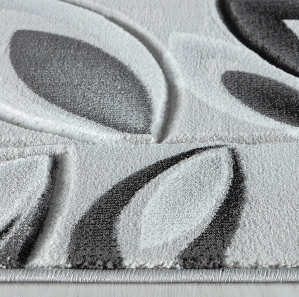 Silver Grey Floral Nature Leaf Hand-Carved Abstract Soft Premium Modern Contemporary Non-Shedding Area Rug