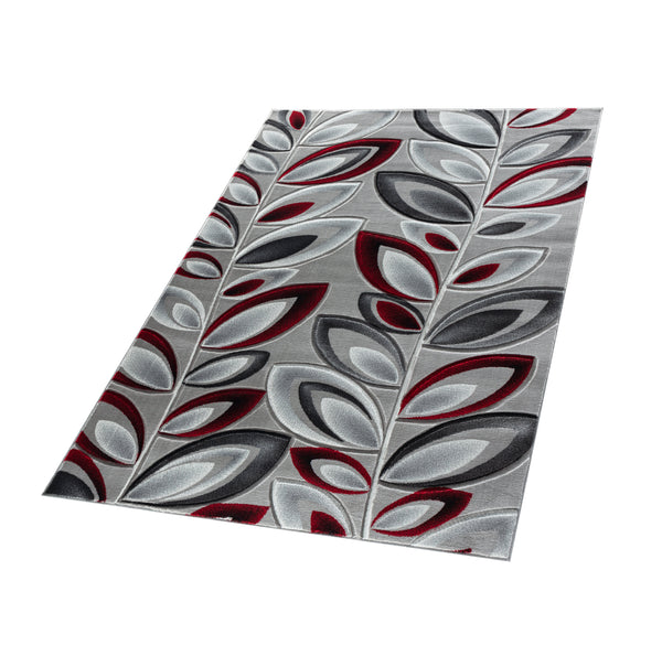 Red Silver Floral Nature Leaf Hand-Carved Abstract Soft Premium Modern Contemporary Non-Shedding Area Rug
