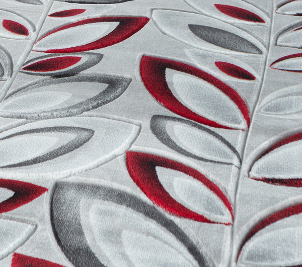 Red Silver Floral Nature Leaf Hand-Carved Abstract Soft Premium Modern Contemporary Non-Shedding Area Rug