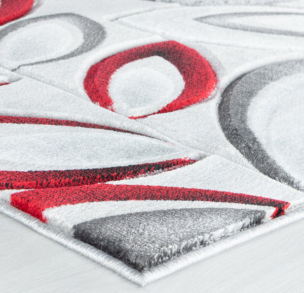 Red Silver Floral Nature Leaf Hand-Carved Abstract Soft Premium Modern Contemporary Non-Shedding Area Rug